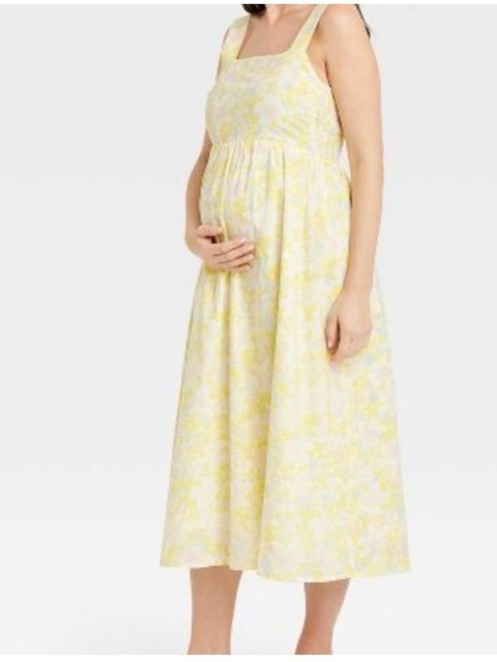 The Nines by HATCH Pale Yellow Floral Midi Maternity Sundress